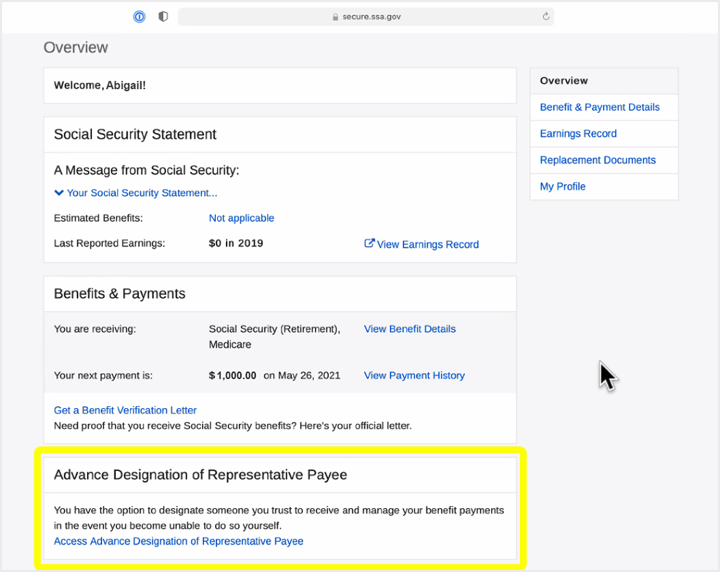 Printable Social Security Payee Form