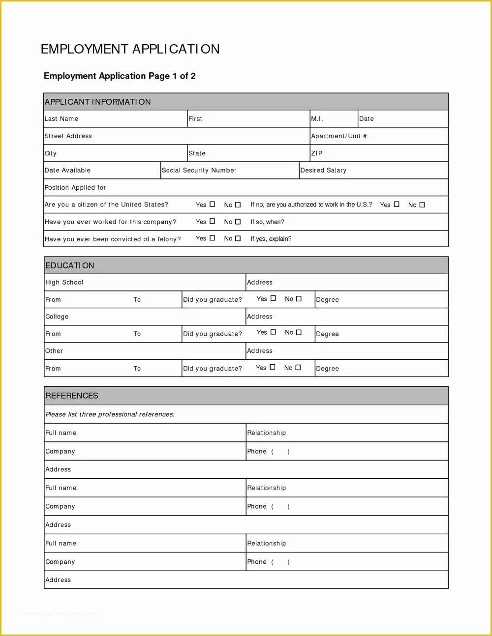 Spanish Job Application Form