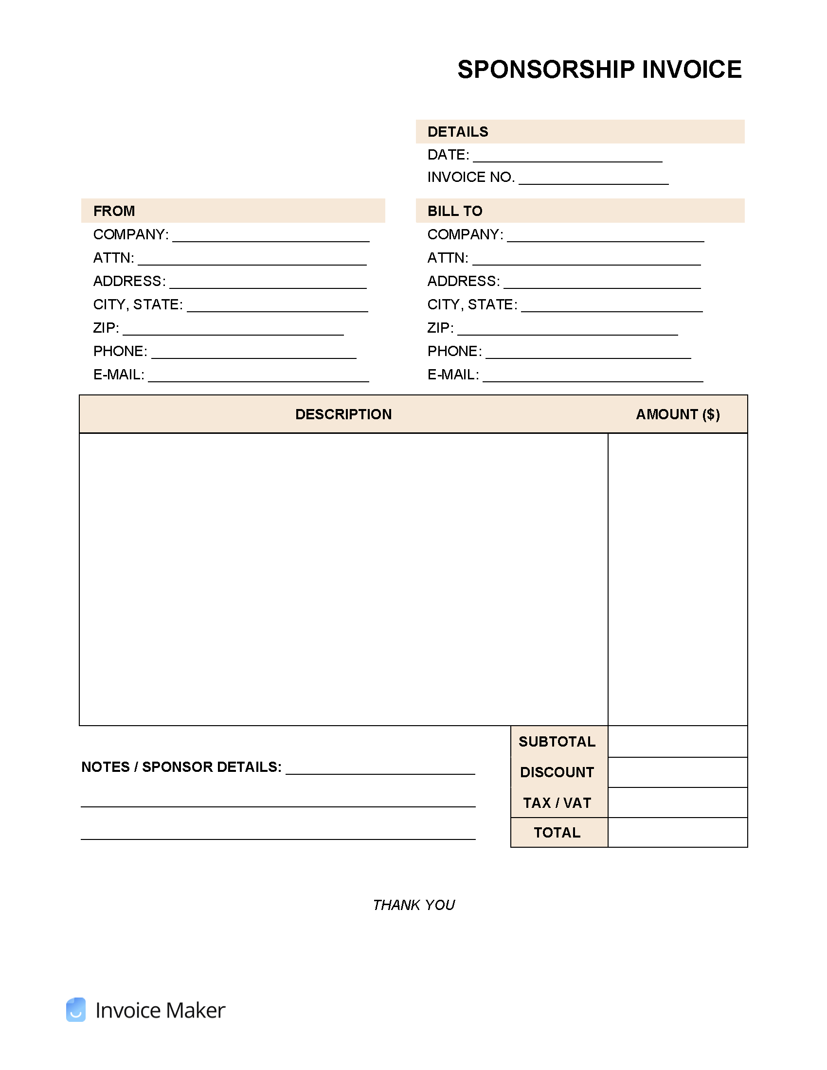 Printable Sponsorship Form Template