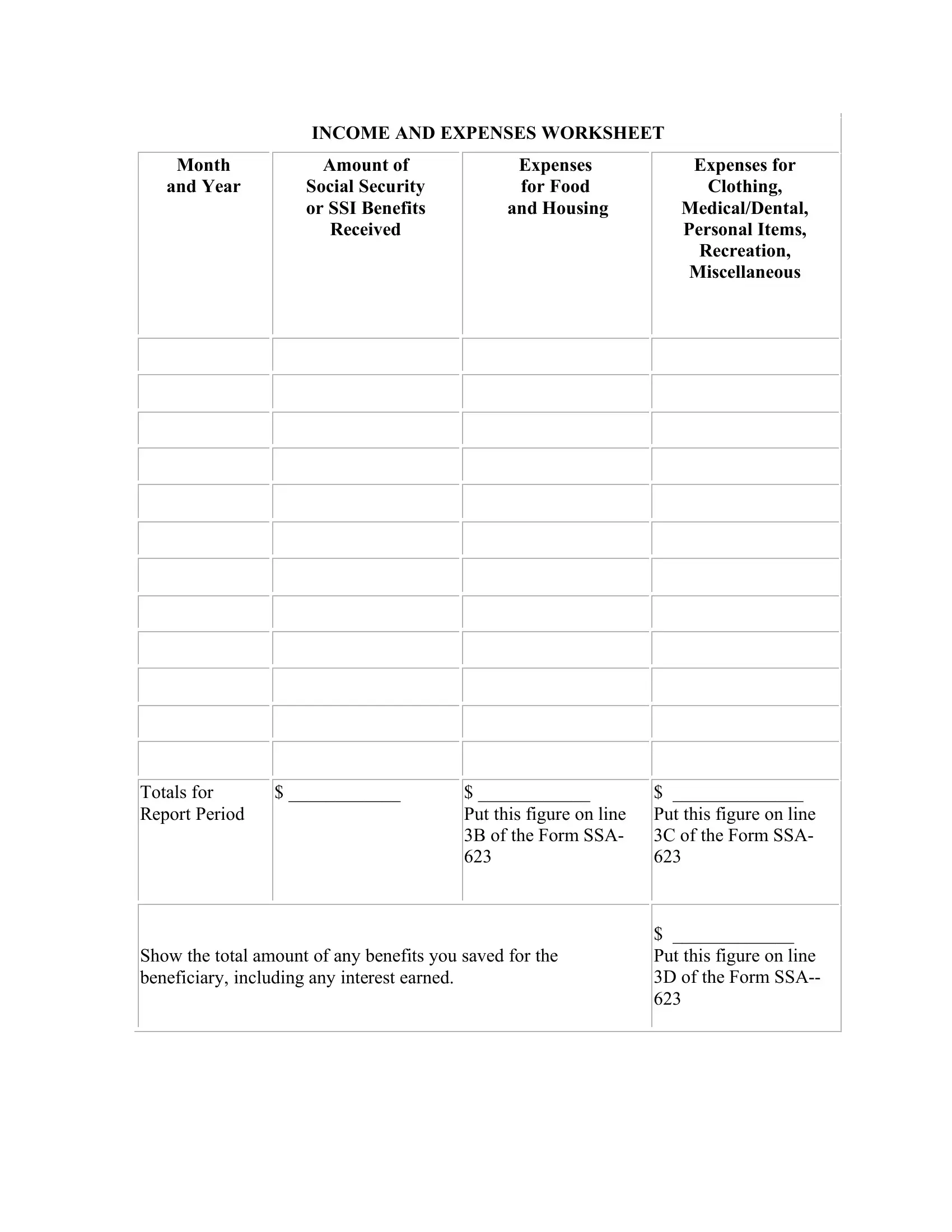 Ssi Budget Worksheet Form Fill Out Printable PDF Forms Online