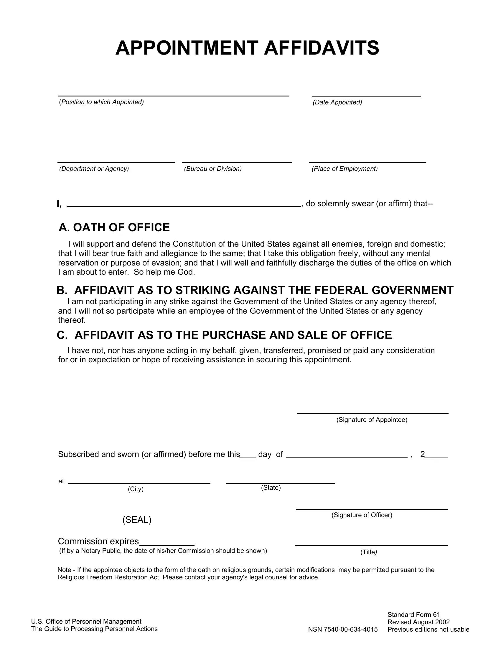 Standard Form 61 Fill Out Printable PDF Forms Online