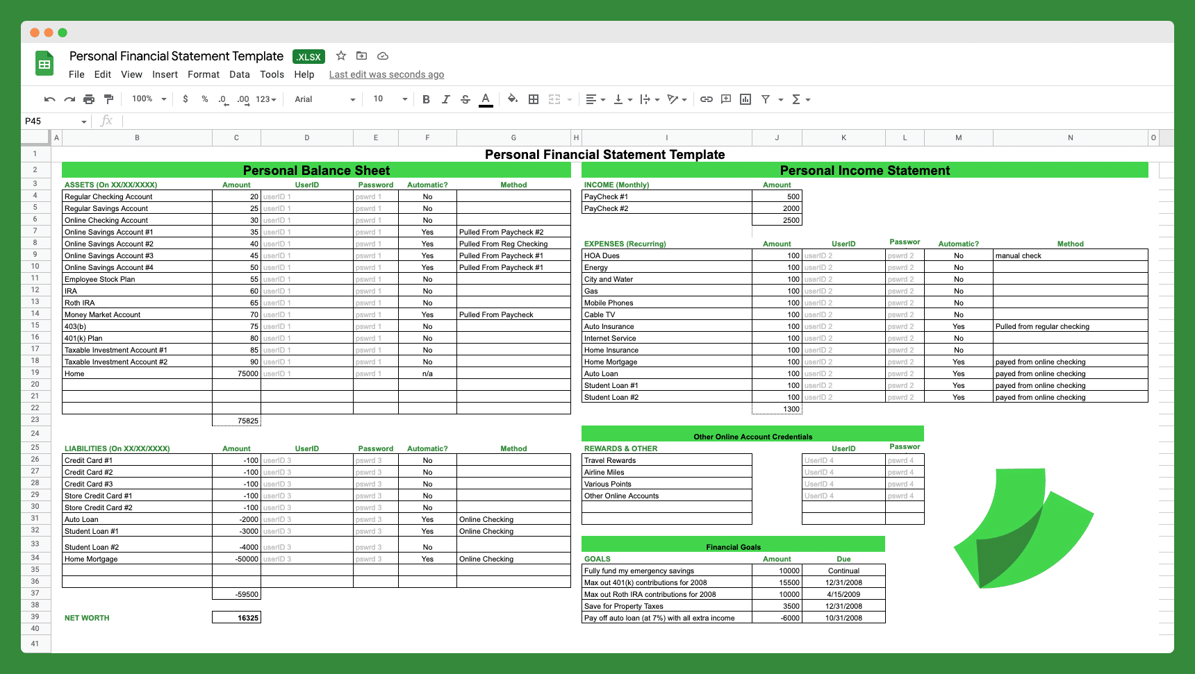 Steal My Personal Financial Statement Template Free Excel Download Worksheets Library