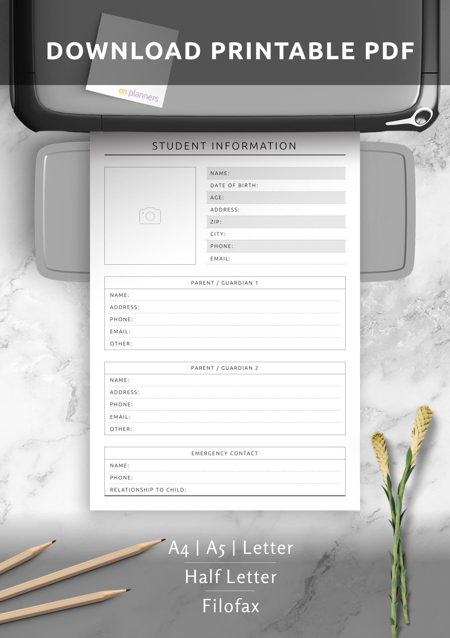 Forms Student Contact Information Sheets Printable