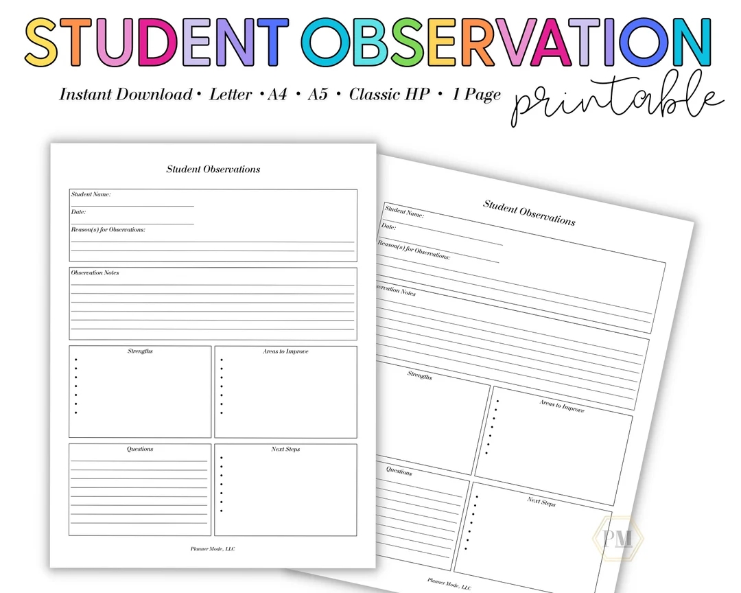 Student Observations Observation Notes Student Overview Classroom Observations Special Education Observation Form Student Notes Etsy