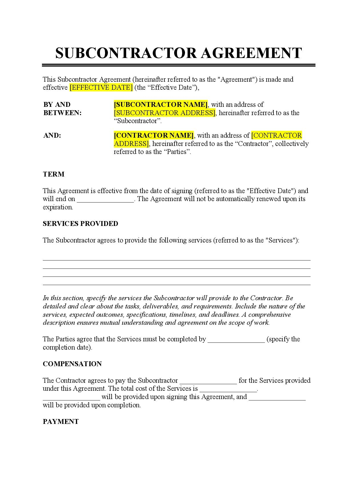 Subcontractor Agreement Template Free Download Easy Legal Docs Subcontractor Agreement Template Free Download Easy Legal Docs
