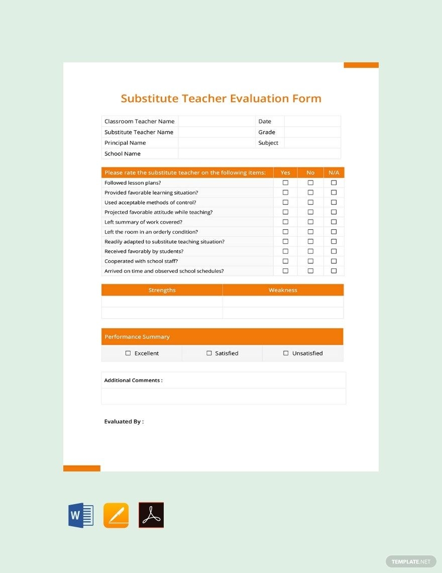 Substitute Teacher Evaluation Form Template In Word Pages PDF Google Docs Download Template Substitute Teacher Evaluation Form Template In Word Pages PDF Google Docs Download Template