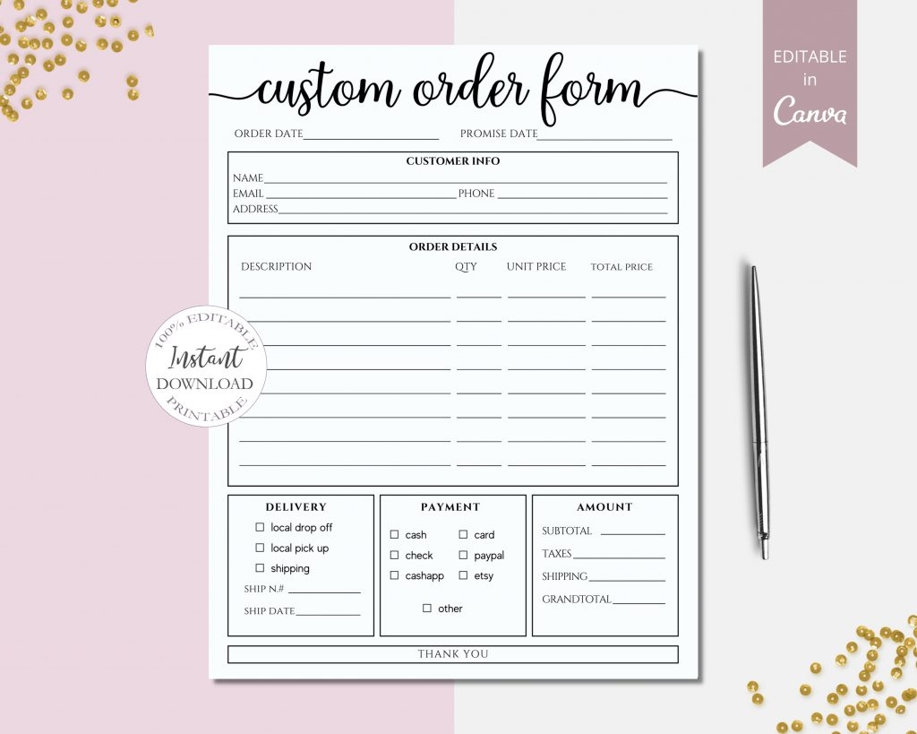 Order Forms Printable Order Forms Printable