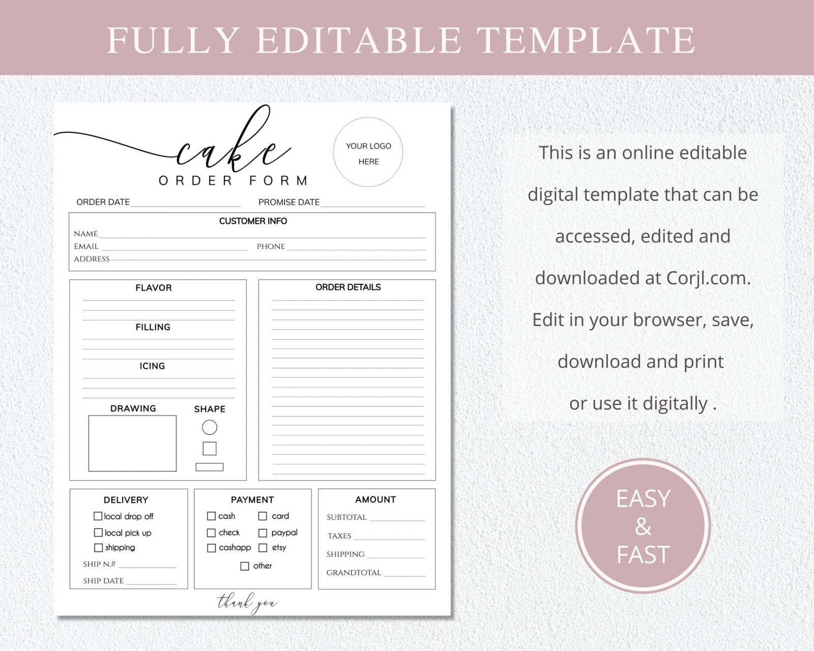 SunRayArt Designs Custom Order Form Template Editable Forms