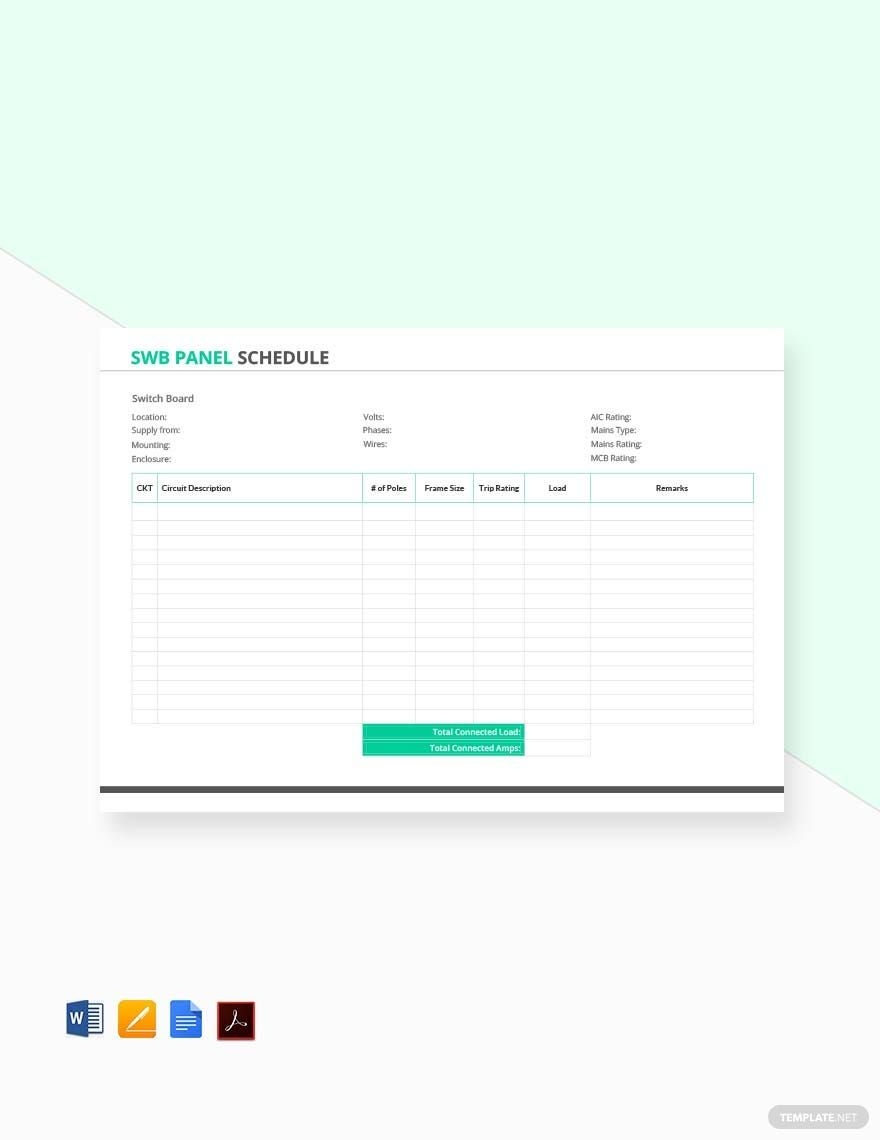 SWB Panel Schedule Template In Pages Word PDF Google Docs Download Template SWB Panel Schedule Template In Pages Word PDF Google Docs Download Template