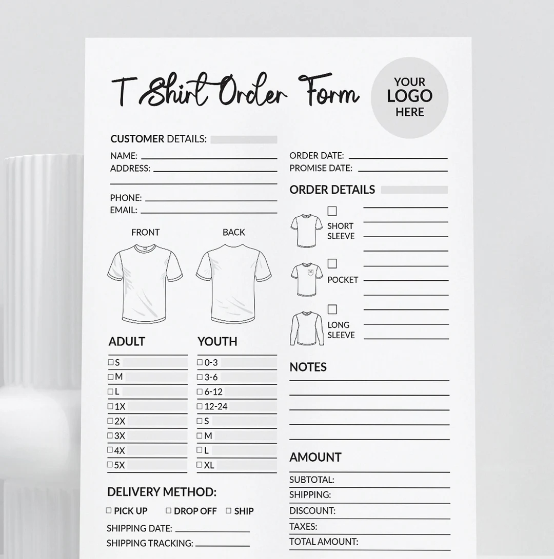 T shirt Order Form Custom Shirt Order Form Editable Canva Template Printable Forms Apparel Order Form Shirt Purchase Order Forms Etsy