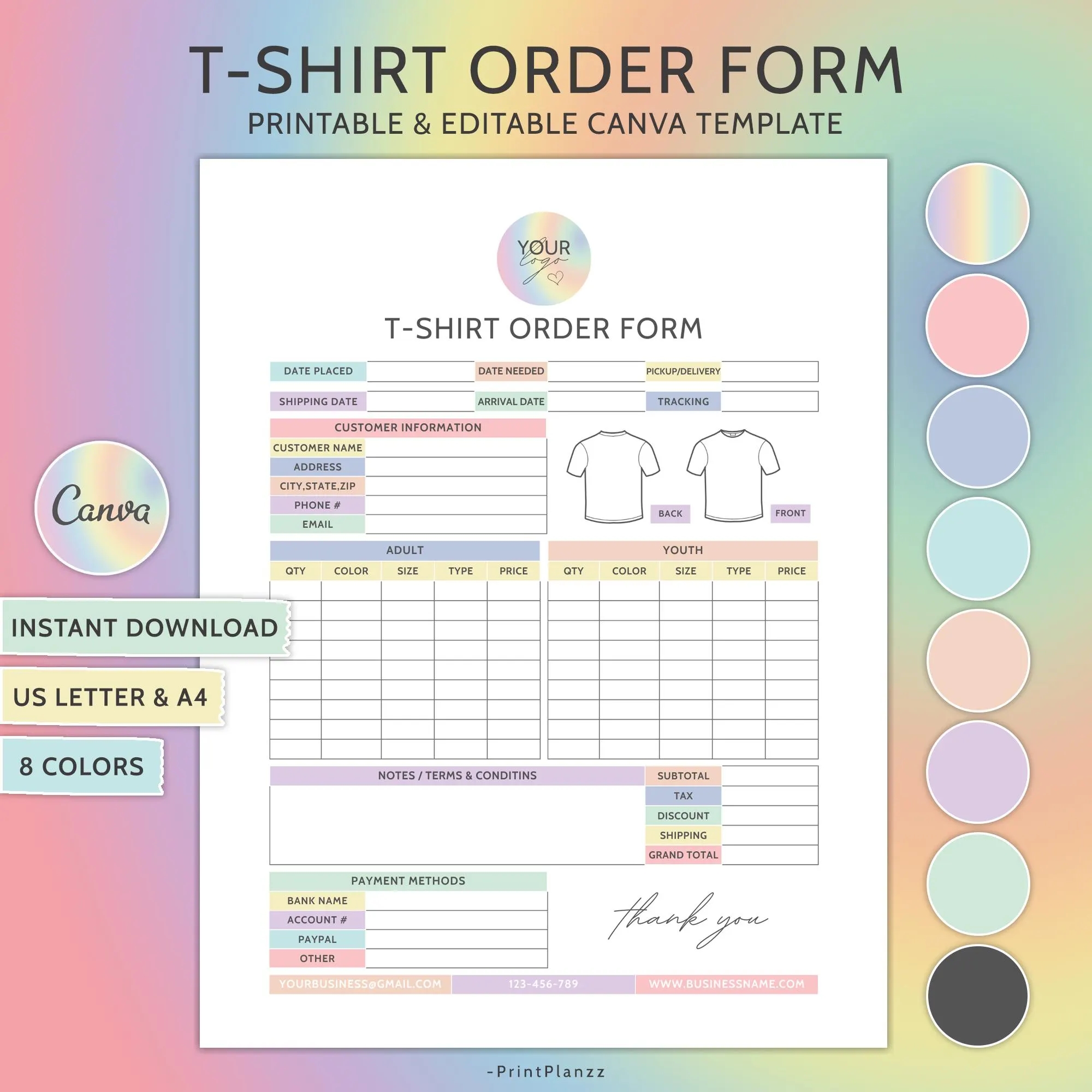 Diy Printable Band T-Shirt Order Forms Diy Printable Band T-Shirt Order Forms
