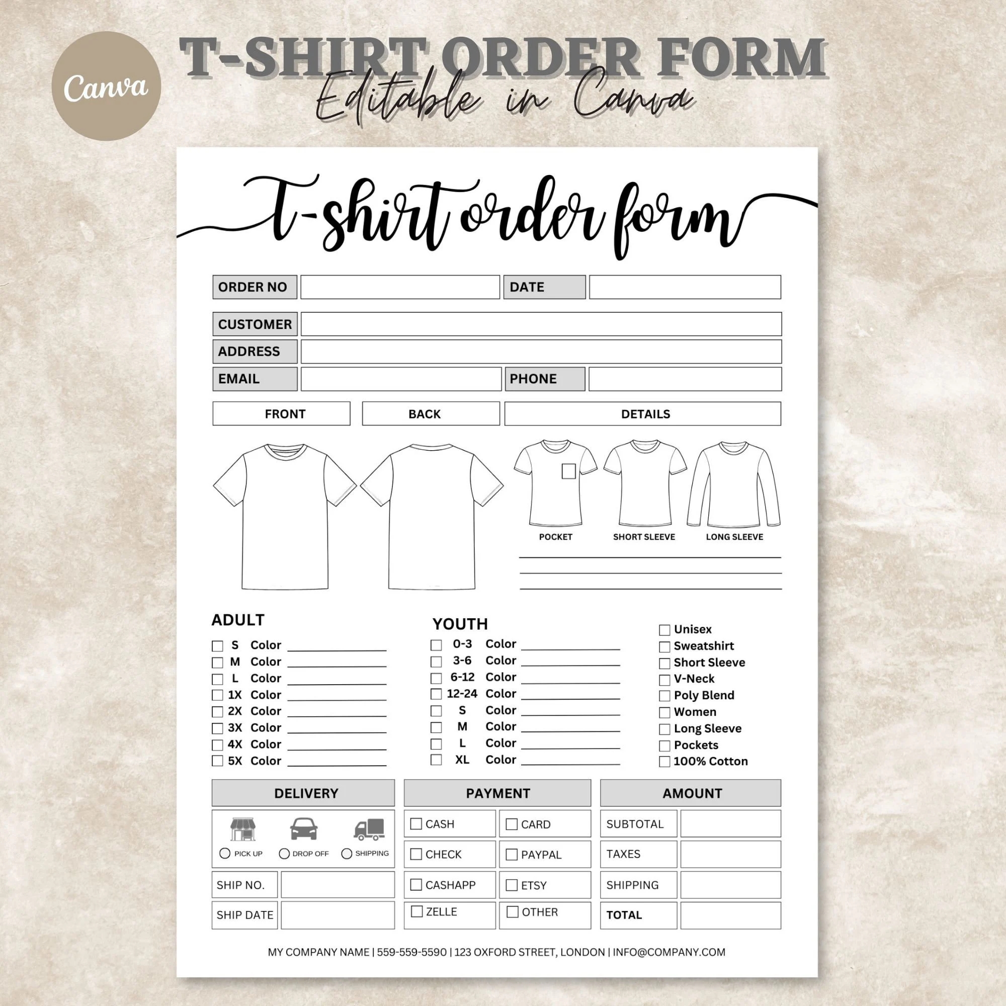 T Shirt Order Form Template Etsy T Shirt Order Form Template Etsy