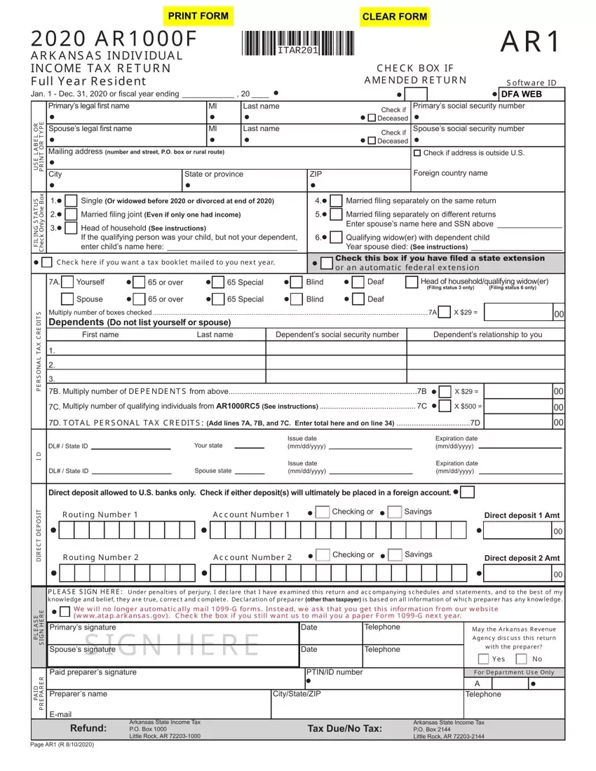 Tax Form Ar1000F Fill Out Printable PDF Forms Online