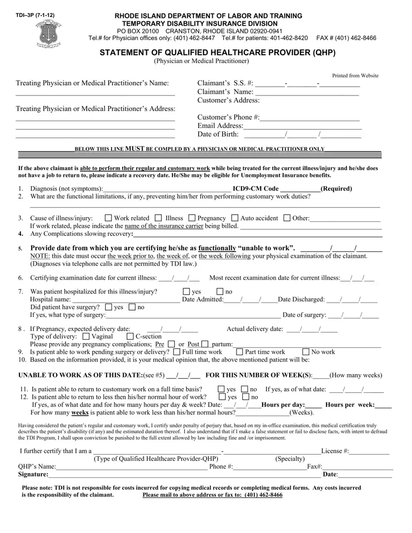 Tdi 3P Form Fill Out Printable PDF Forms Online
