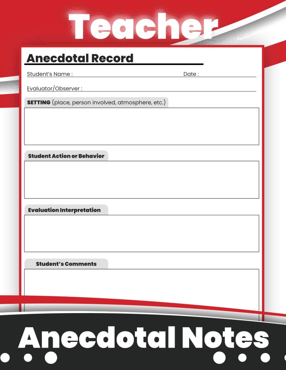 Teacher Anecdotal Notebook Preschool Teacher Anecdotal Record Sheet Early Childhood Education Anecdotal Observations Notebook Publishing RedHiz Amazon Books