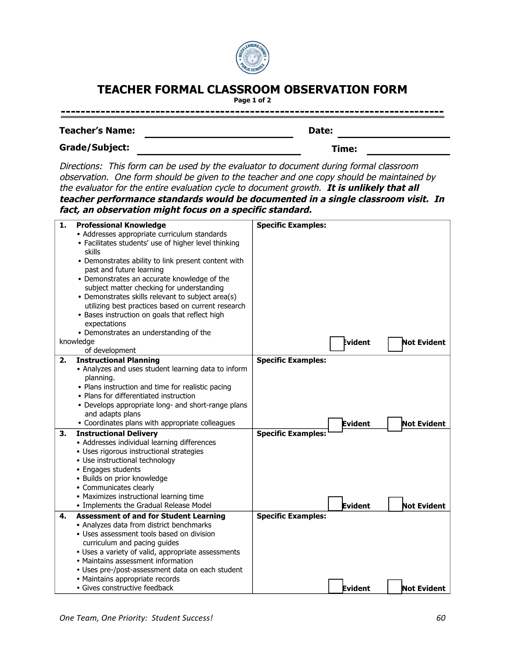Teacher Observation Form Fill Out Printable PDF Forms Online