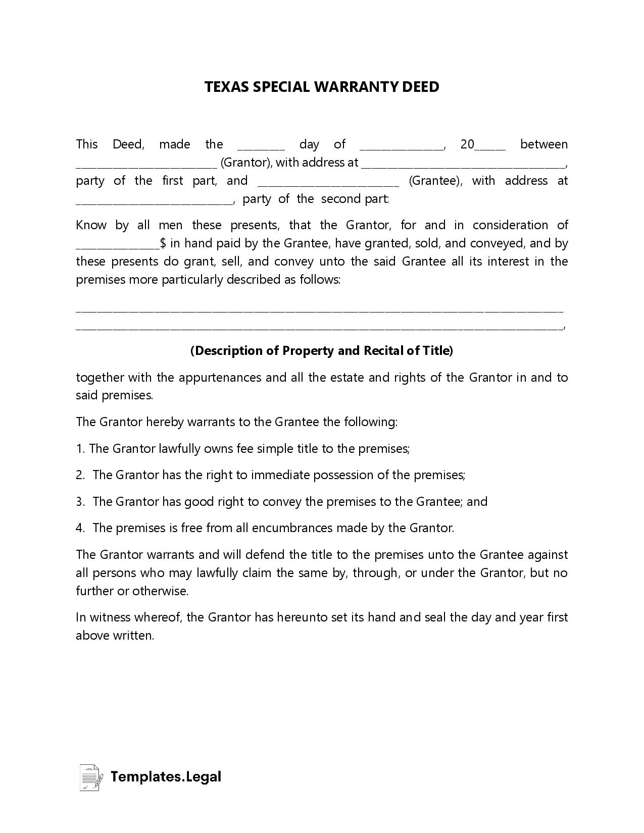 Texas Deed Forms Templates Free Word PDF ODT 