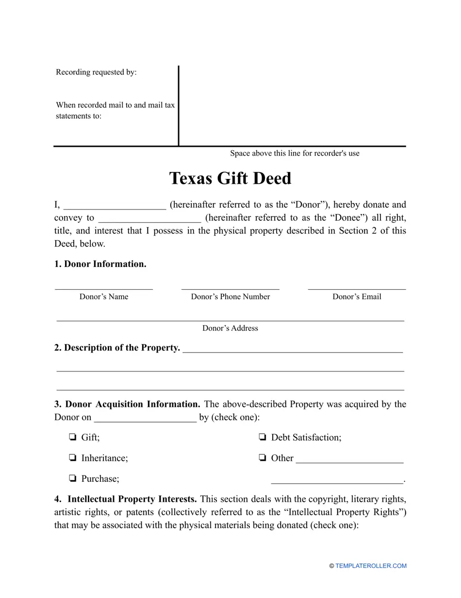 Texas Gift Deed Form Fill Out Sign Online And Download PDF Templateroller