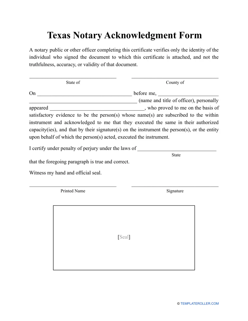Printable Notary Forms Texas