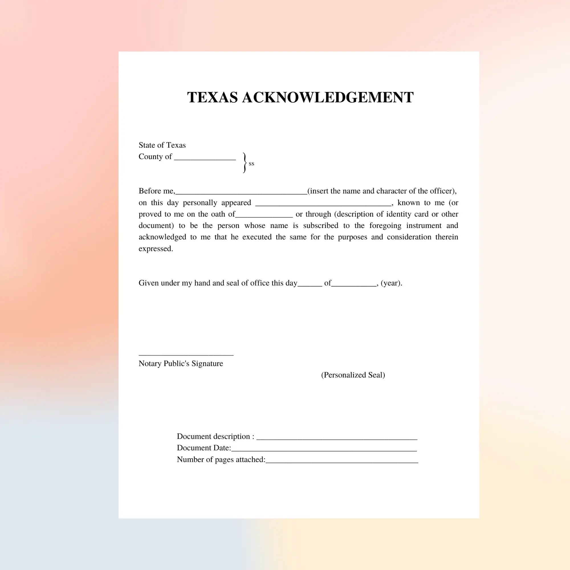 Texas Notary Certificates Notary Public Signing Agent Notary Forms Etsy Hong Kong