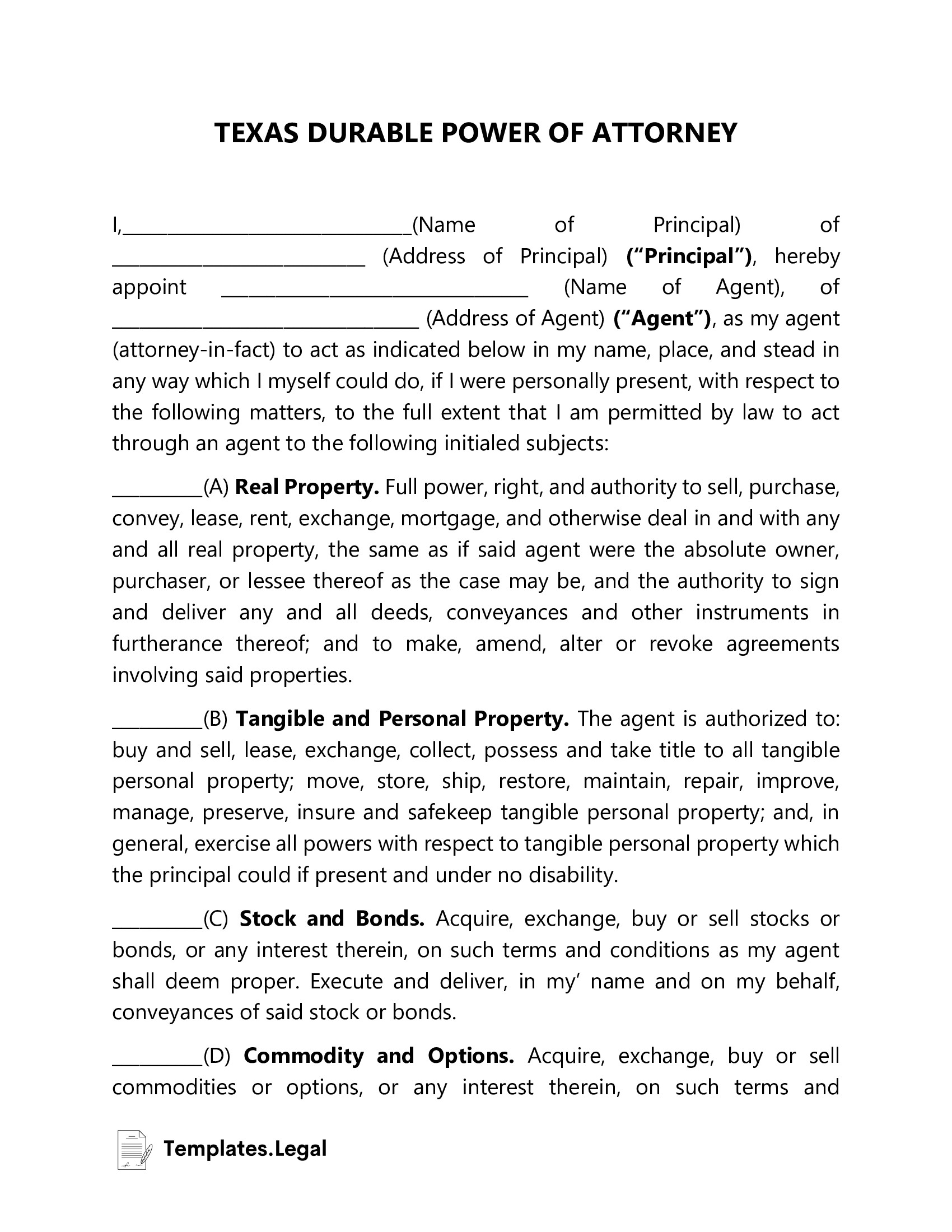 Texas Power Of Attorney Templates Free Word PDF ODT 