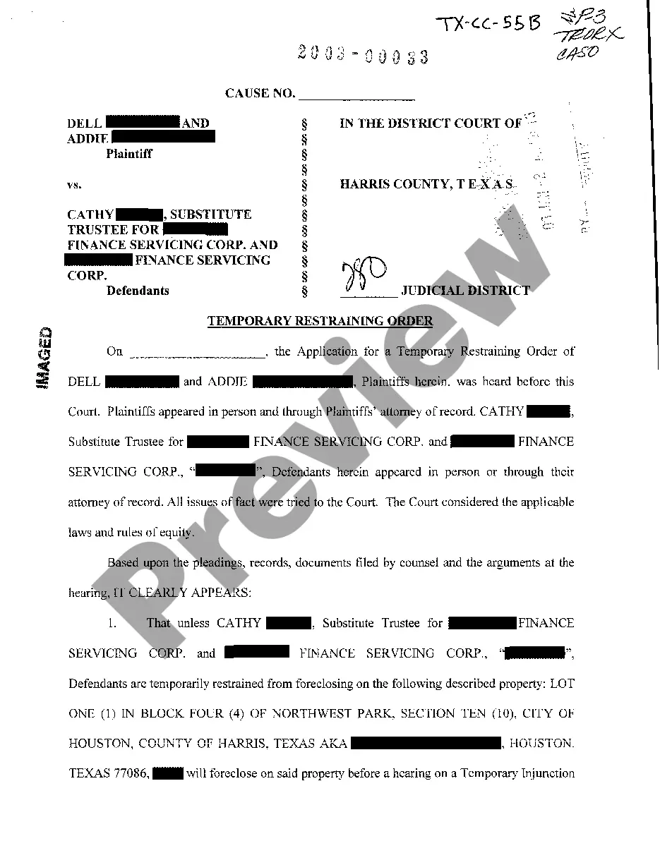 Texas Temporary Restraining Order US Legal Forms