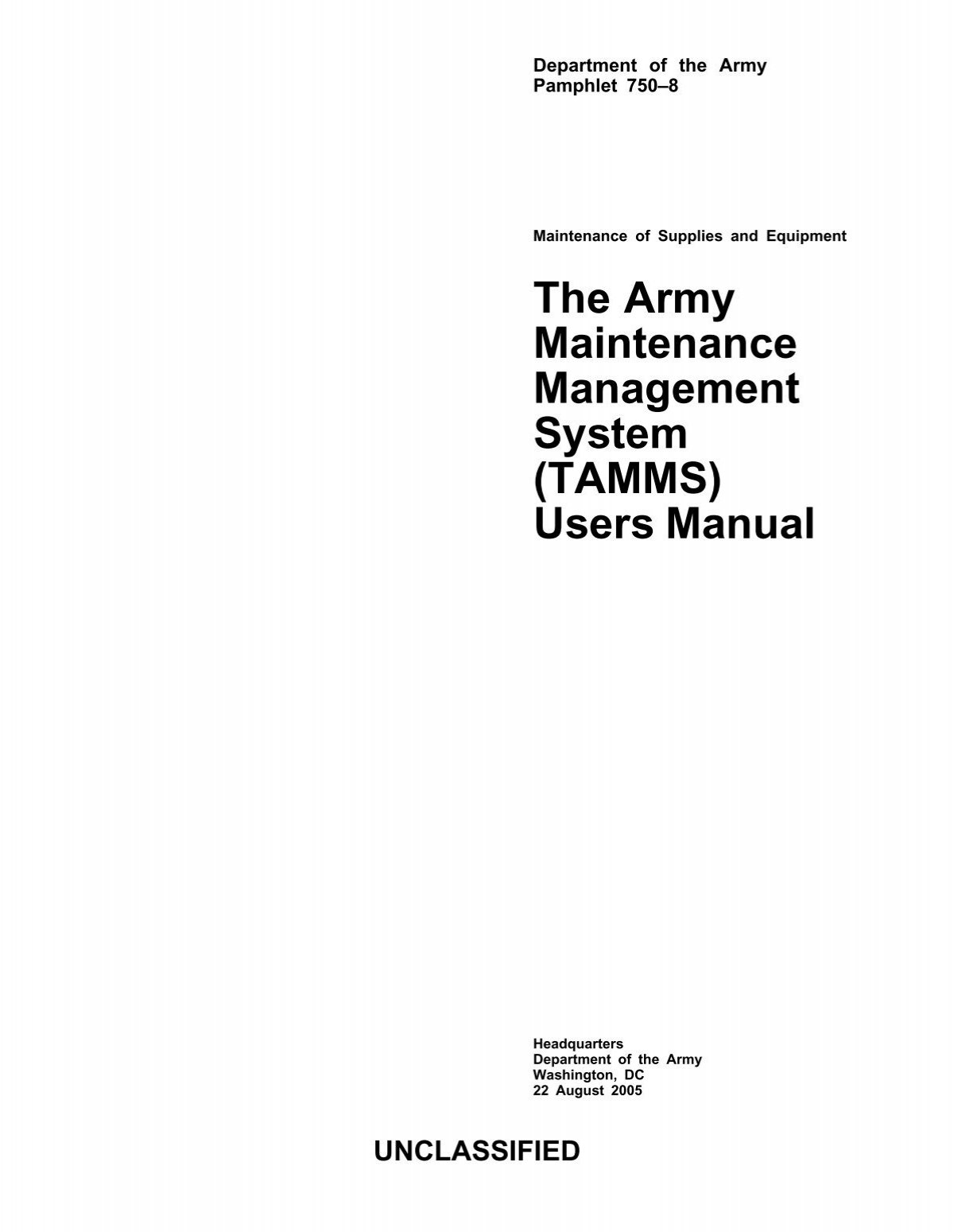 The Army Maintenance Management System TAMMS Users Manual