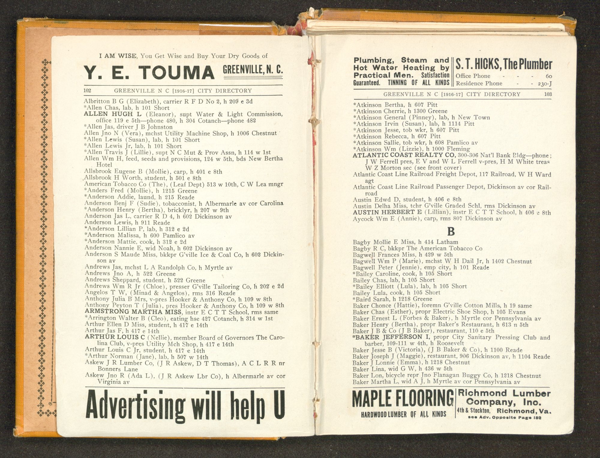 The Greenville N C City Directory 1916 17 ECU Digital Collections