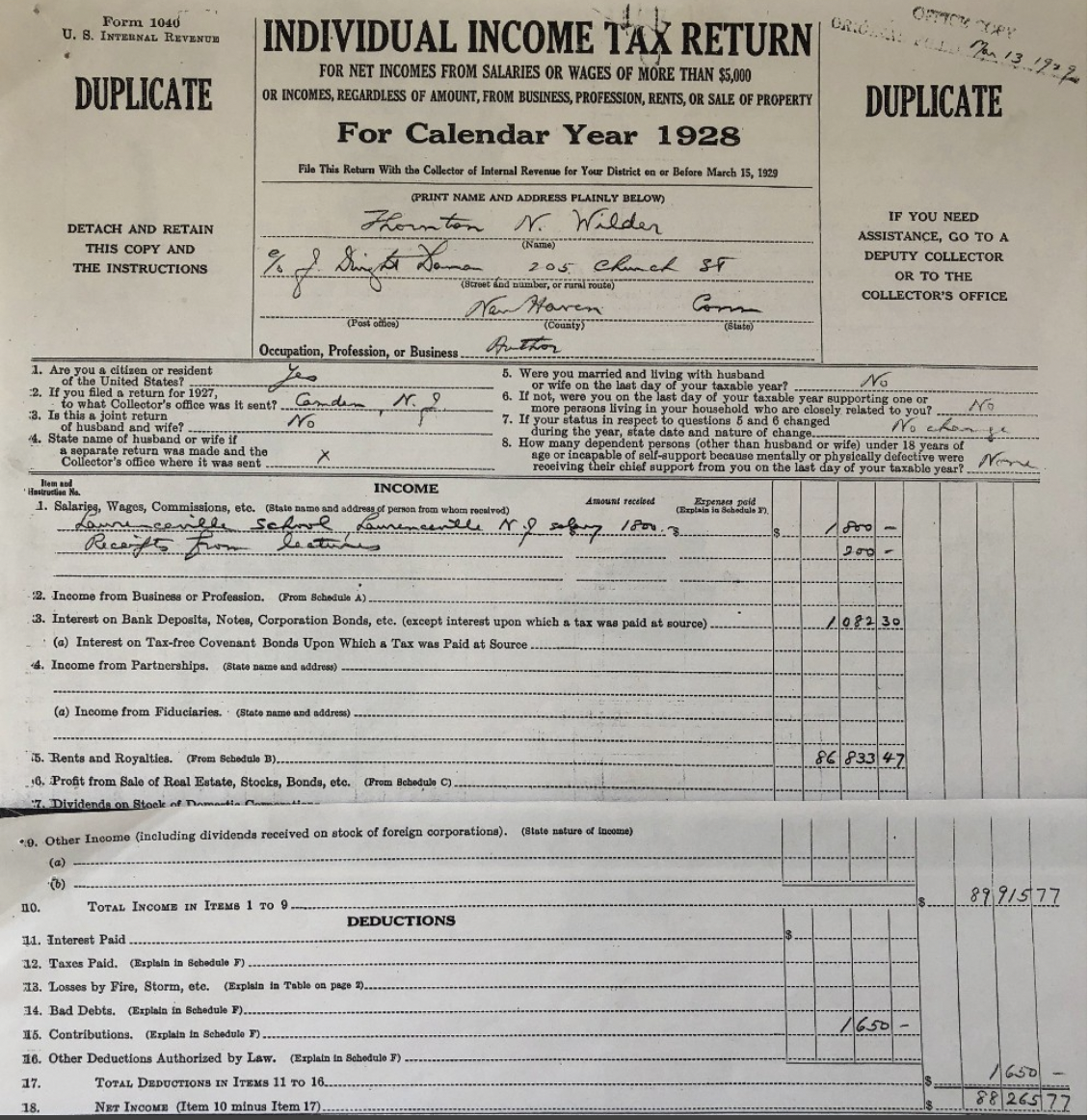 Thornton Wilder Meticulous Taxpayer Thornton Wilder Thornton Wilder Meticulous Taxpayer Thornton Wilder