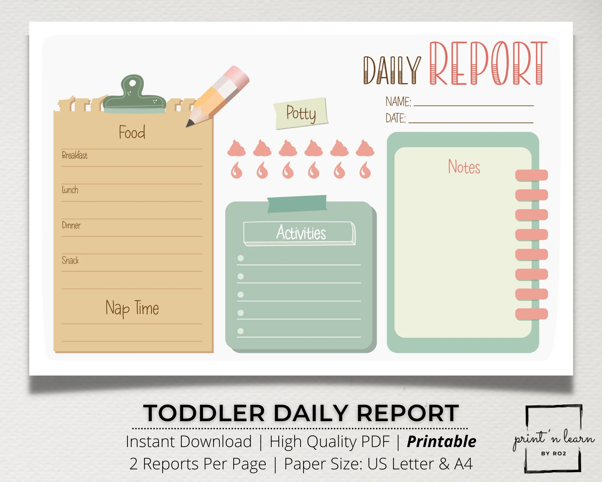 Toddler Daily Log Template Daily Report Toddler Report Daycare Tracker Nanny Log Daily Report Babysitter Report Daycare Report Etsy