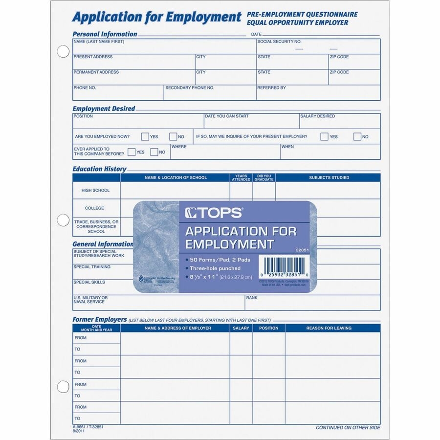 TOPS Employment Application Forms The Office Point TOPS Employment Application Forms The Office Point