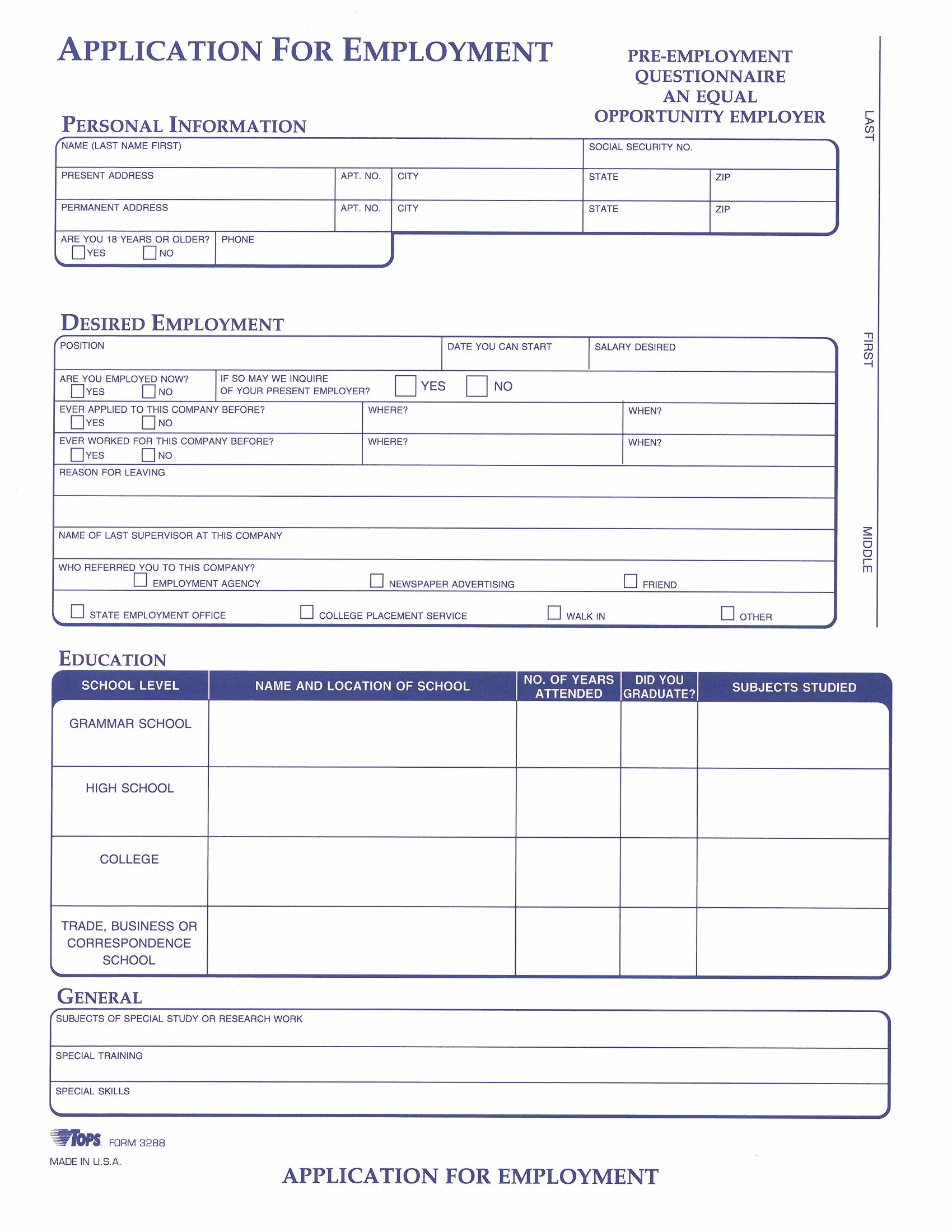 Free Employment Application Forms Printable Free Employment Application Forms Printable