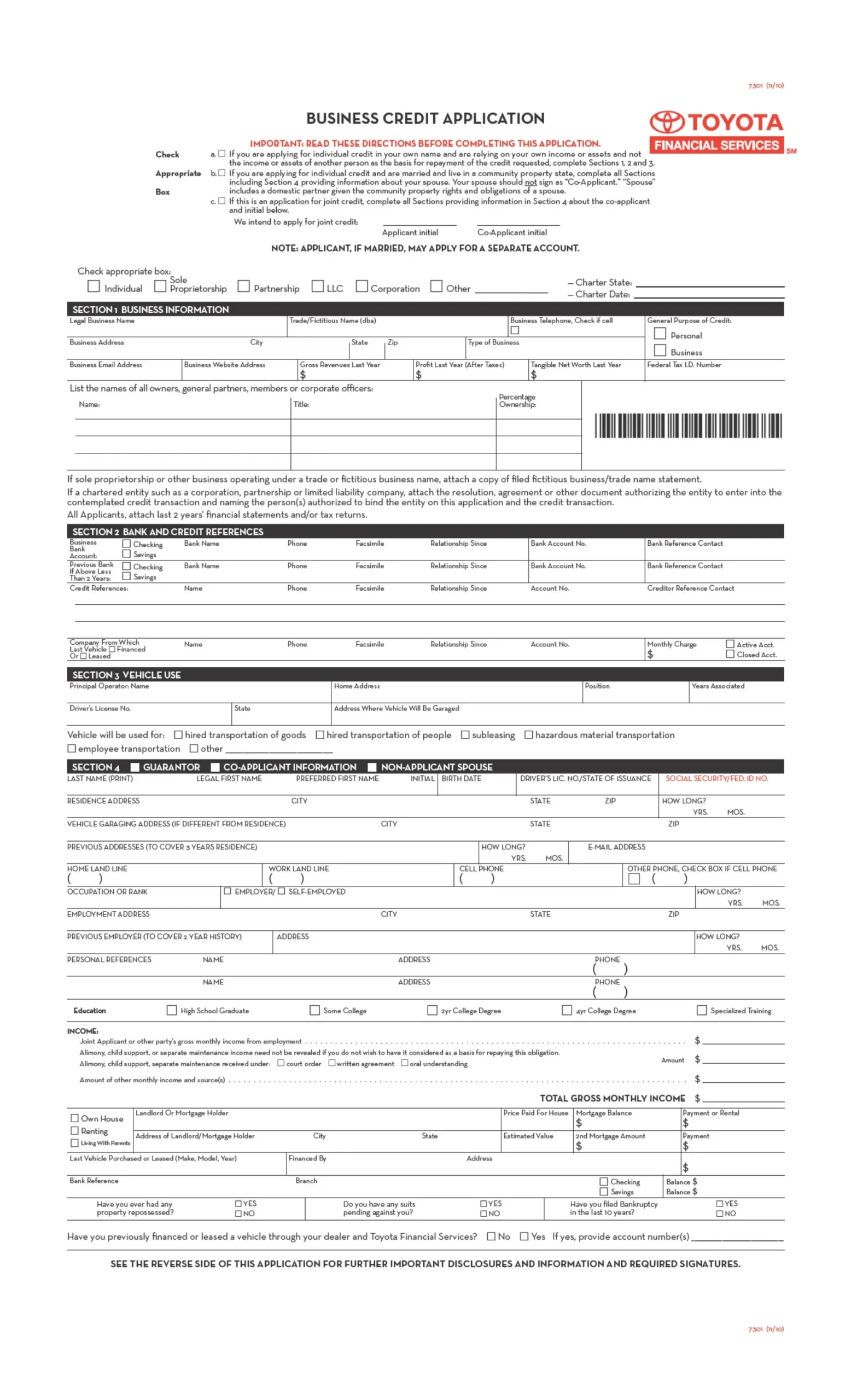 Toyota Credit Application Form Fill Out Printable PDF Forms Online