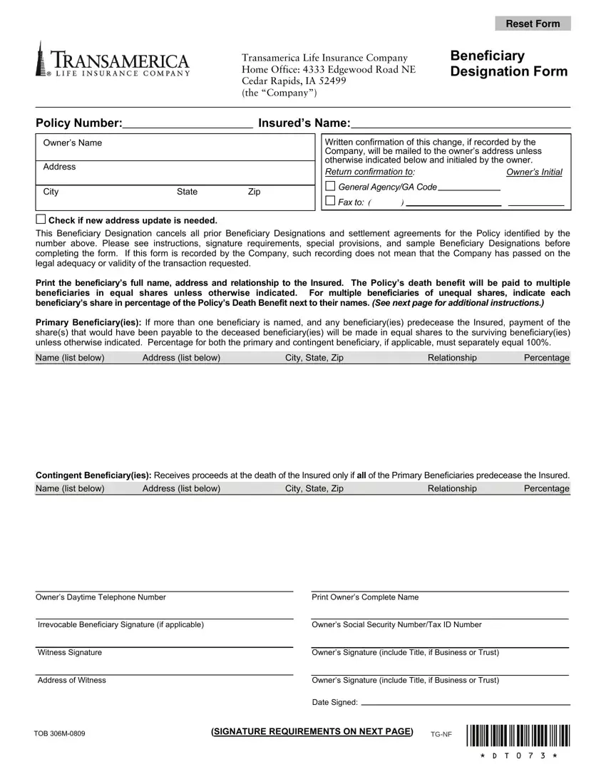 Transamerica Beneficiary Form Fill Out Printable PDF Forms Online