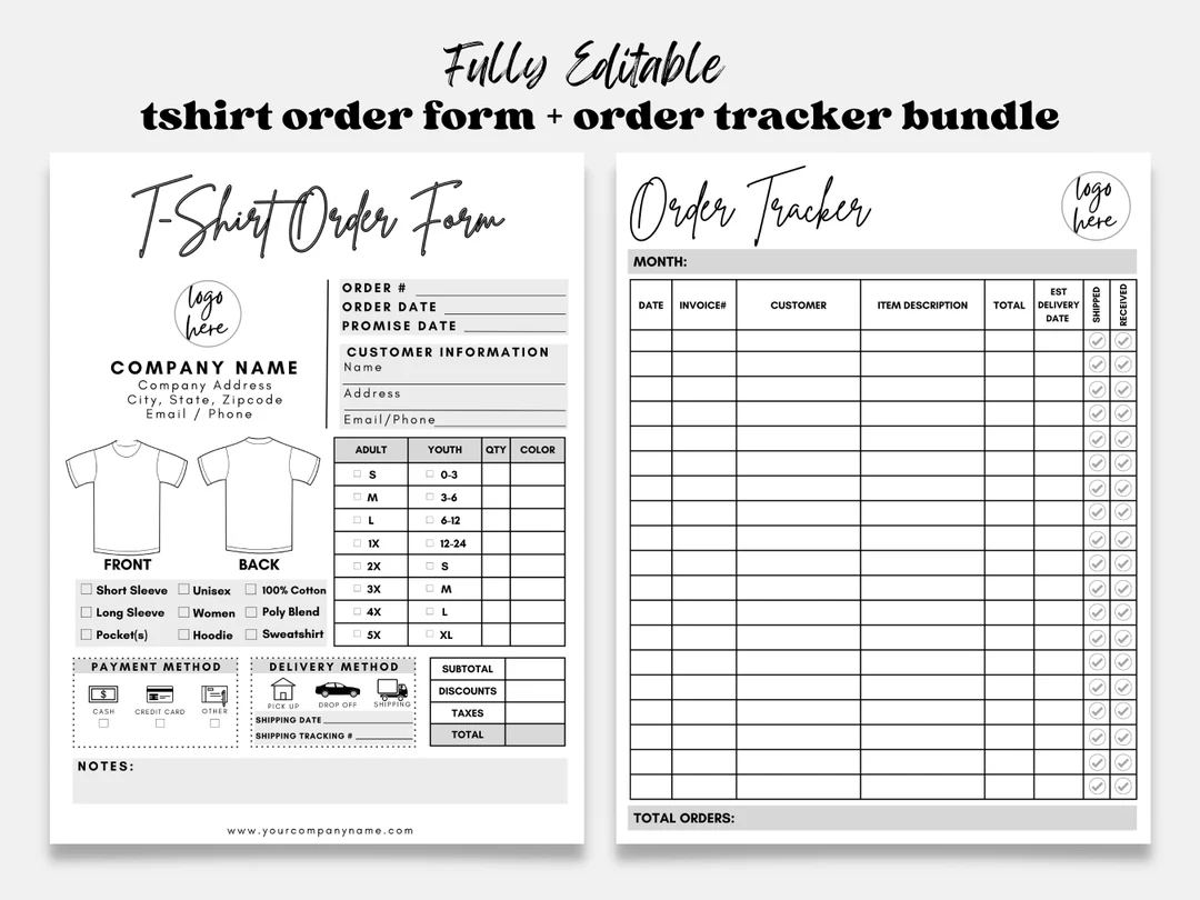 Tshirt Order Form Shirt Order Form Template T Shirt Order Form Custom Order Form Order Form Purchase Order Form T shirt Order Form Etsy