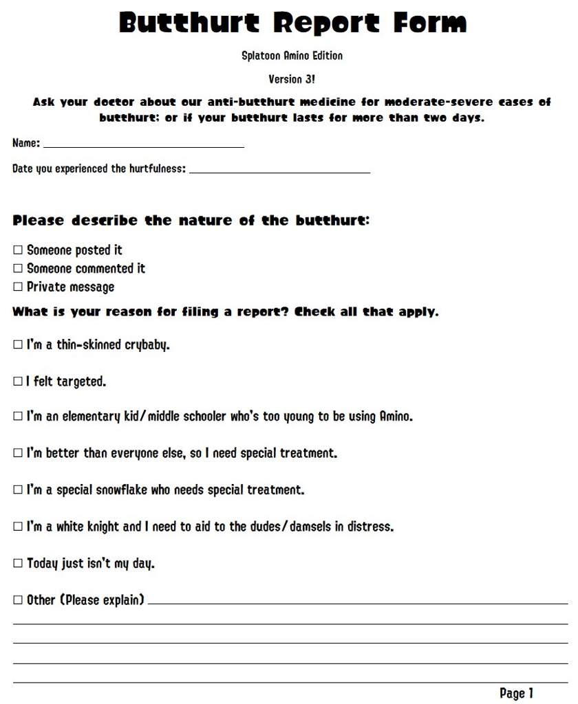 UPDATED Butthurt Report Form Splatoon Amino