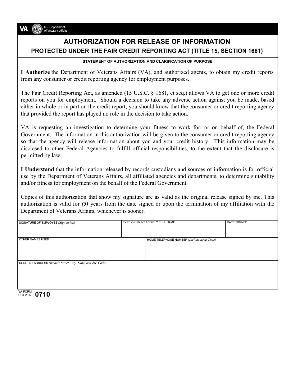 VA Form 0710 Fill Out Sign Online And Download Fillable PDF Templateroller