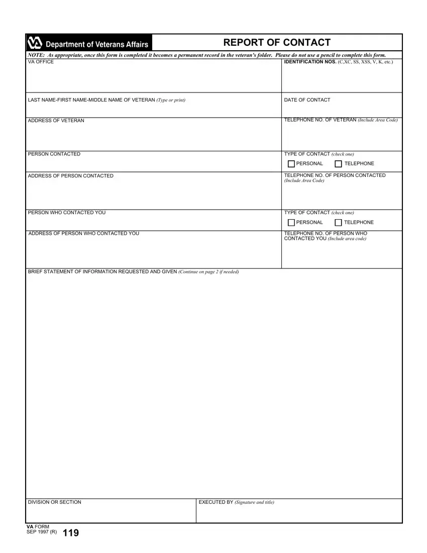 Va Form 119 Fill Out Printable PDF Forms Online