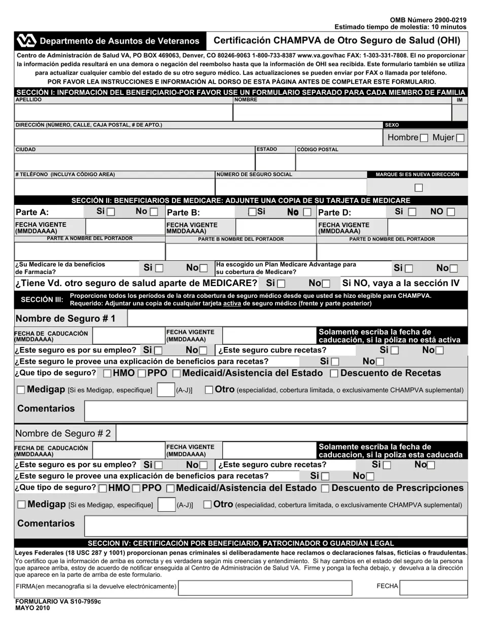 VA Formulario S10 7959C Fill Out Sign Online And Download Fillable PDF Spanish Templateroller