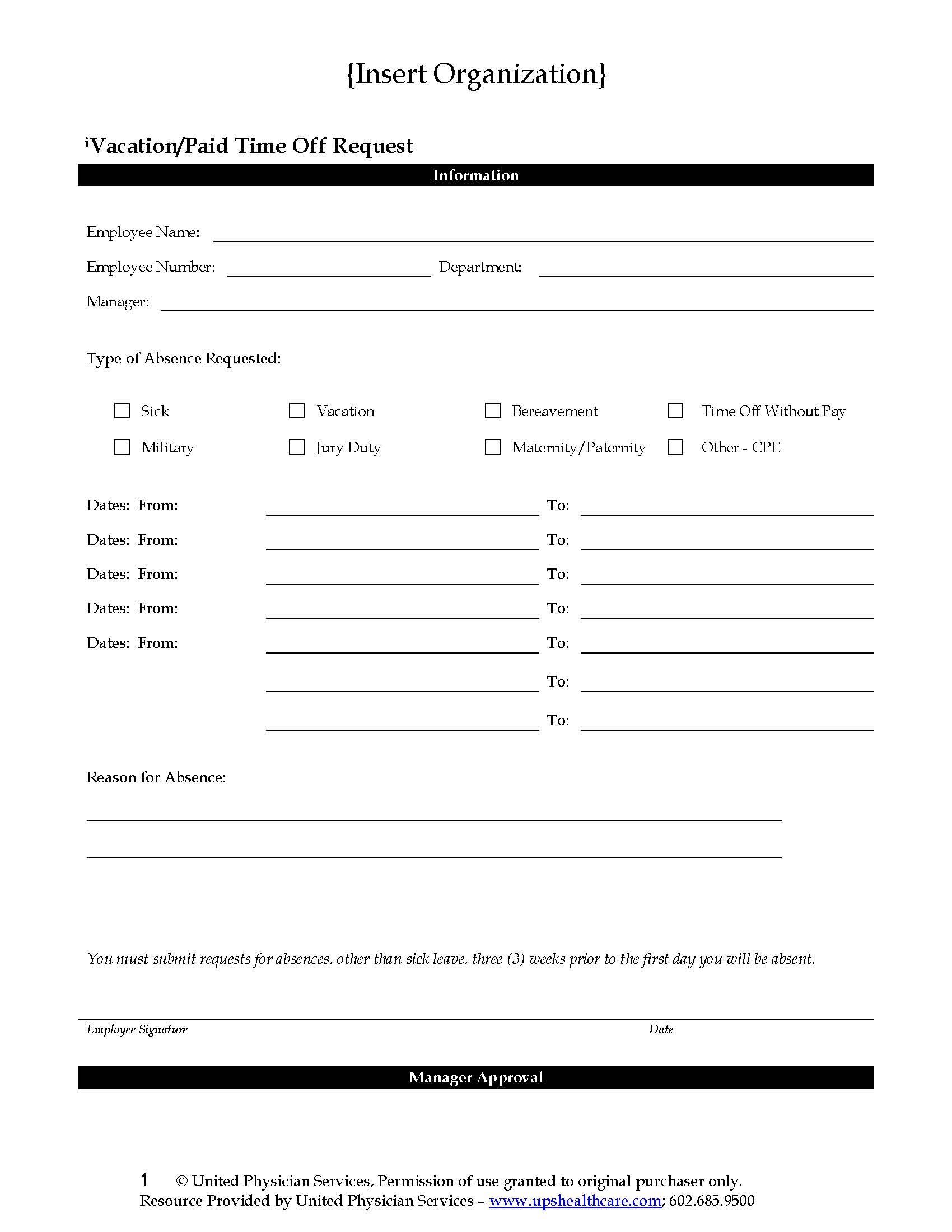 Vacation Request Forms Printable