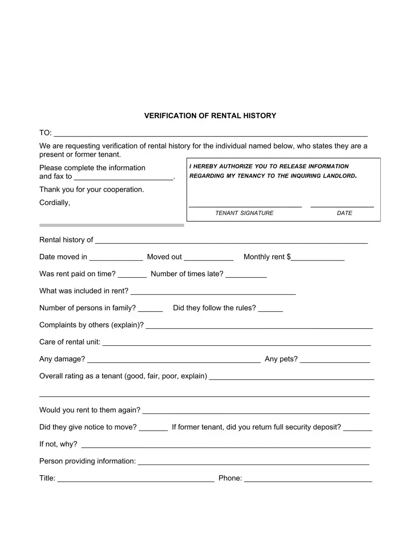 Verification Of Rental History Form Fill Out Printable PDF Forms Online