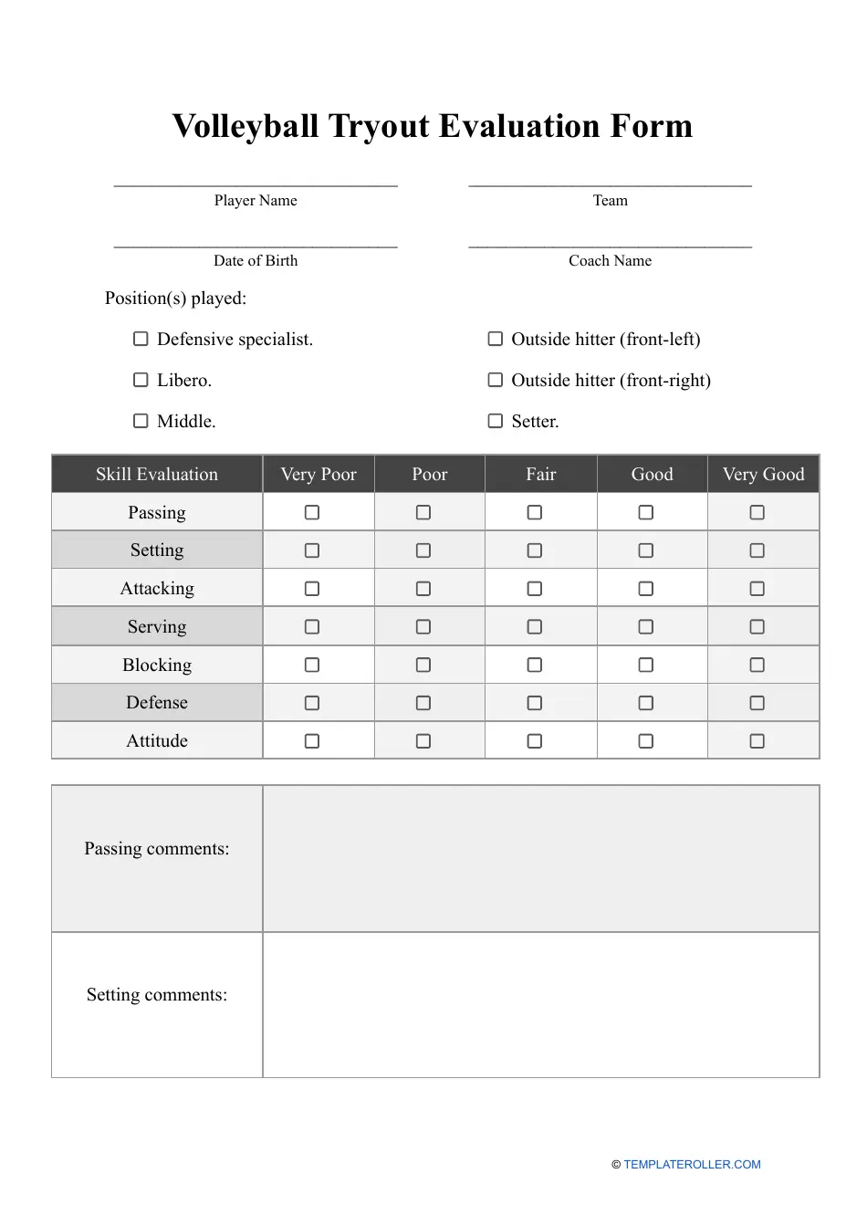 Volleyball Tryout Evaluation Form Fill Out Sign Online And Download PDF Templateroller Volleyball Tryout Evaluation Form Fill Out Sign Online And Download PDF Templateroller