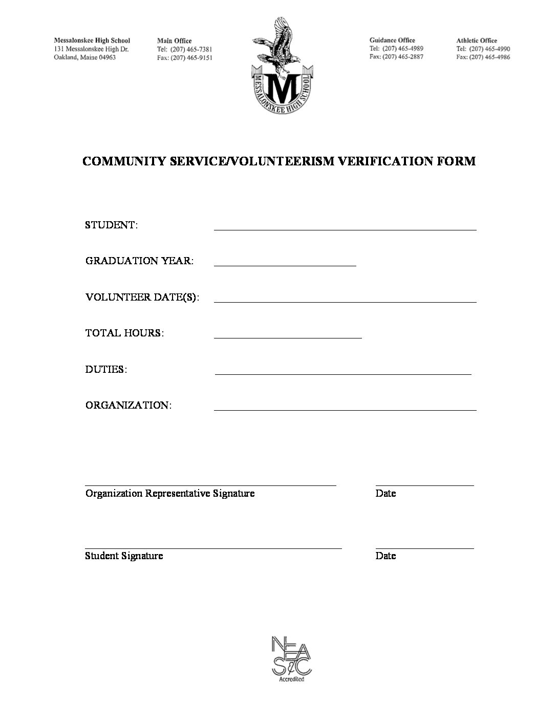 Volunteer Verification Form Messalonskee High Volunteer Verification Form Messalonskee High