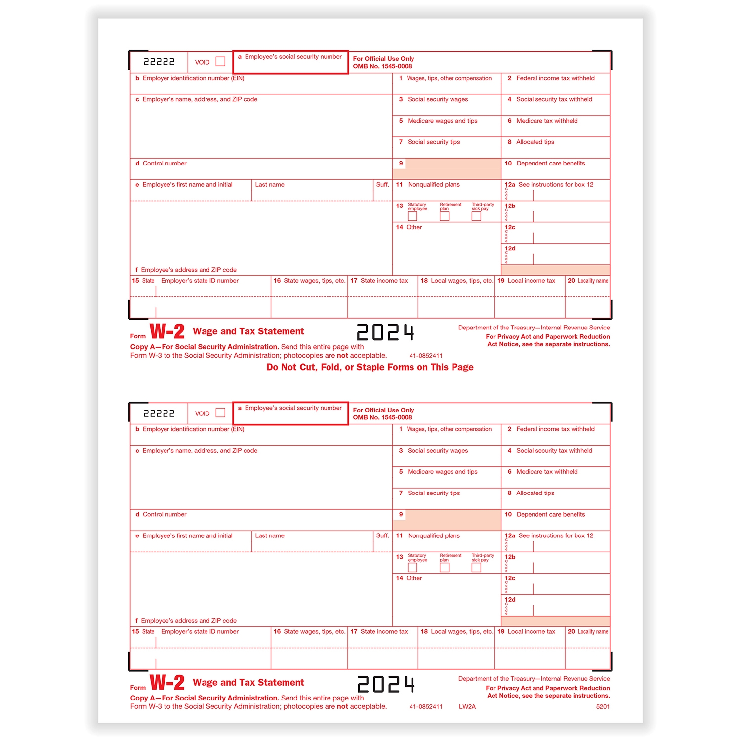 W 2 Forms 2 Up Copy A Formstax