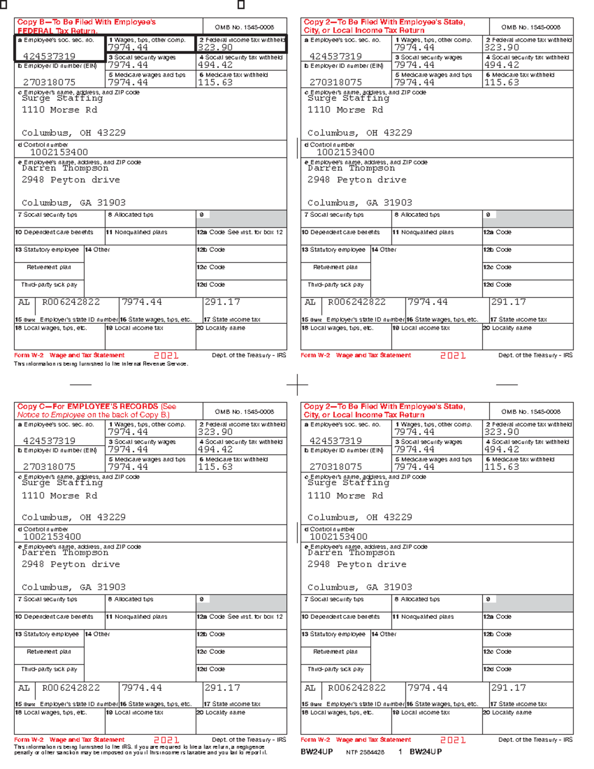 W2 2021 The Copy B To Be Filed With Employee sFEDERAL Tax Return Copy C For EMPLOYEE S RECORDS Studocu