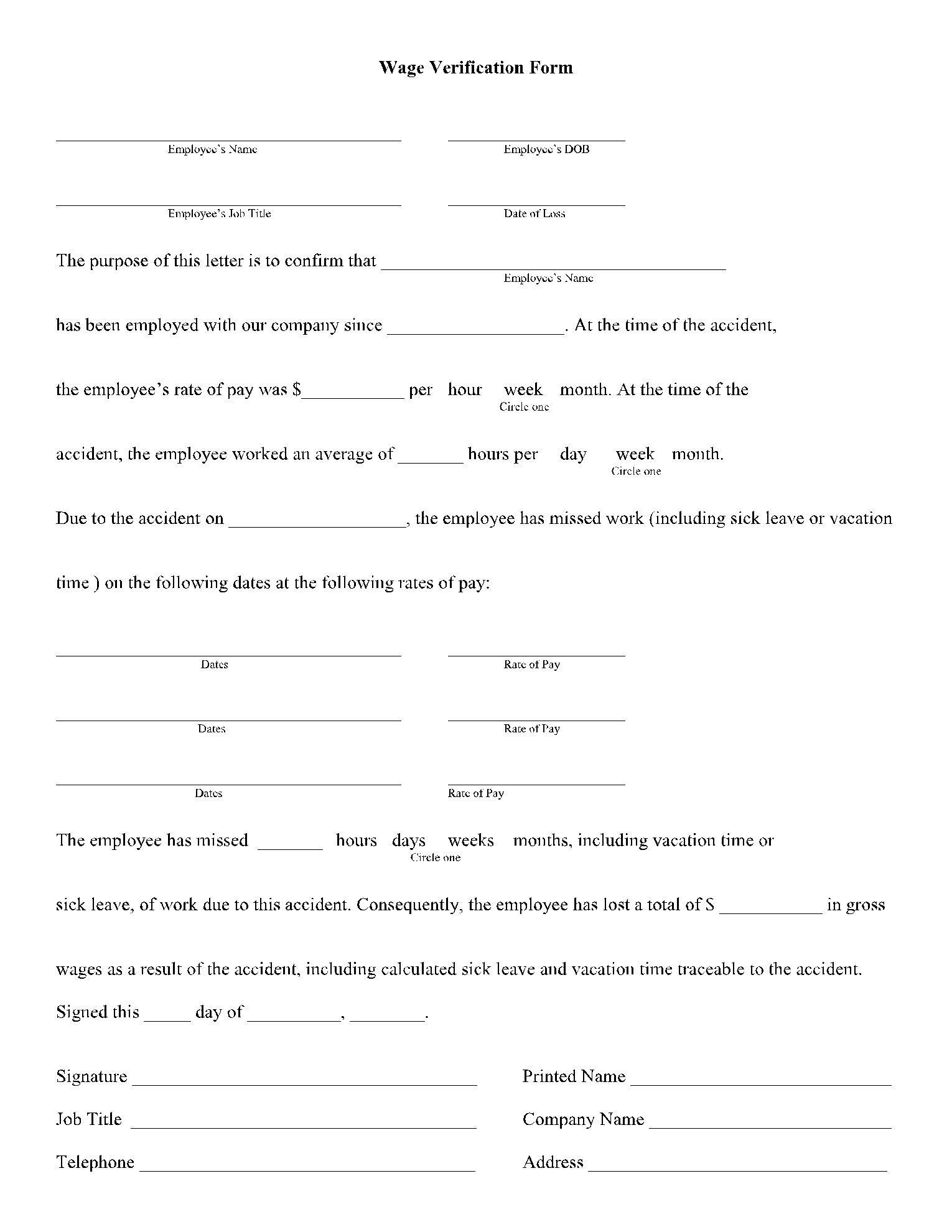 Wage Verification Form Free Template CocoSign