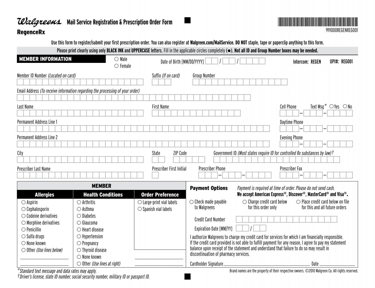 Walgreens Member Registration And Mail Service Order Form PDF 