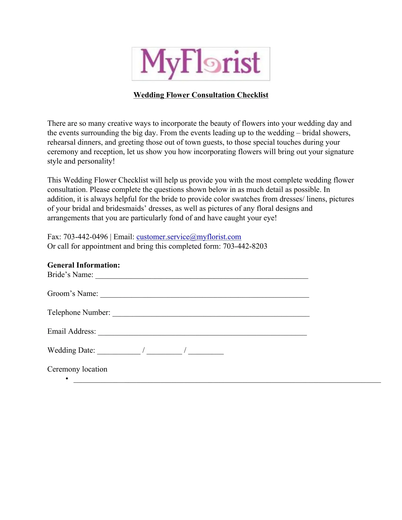 Wedding Flower Order Form Fill Out Printable PDF Forms Online