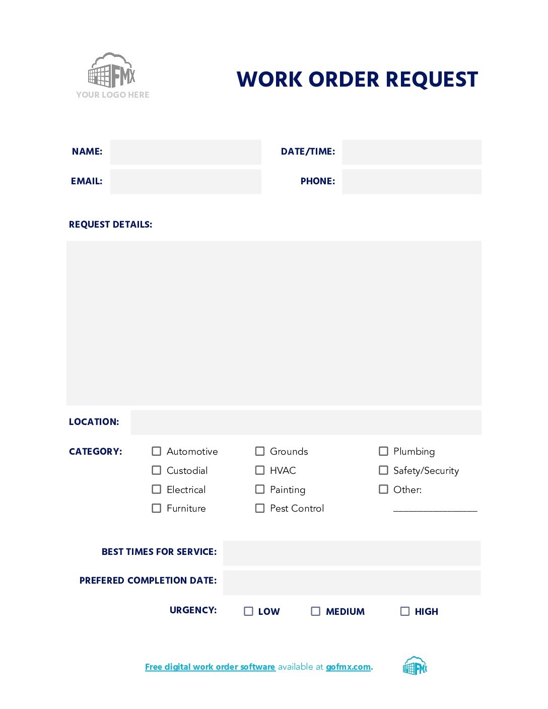 Work Request Form Template Printable PDF Word 