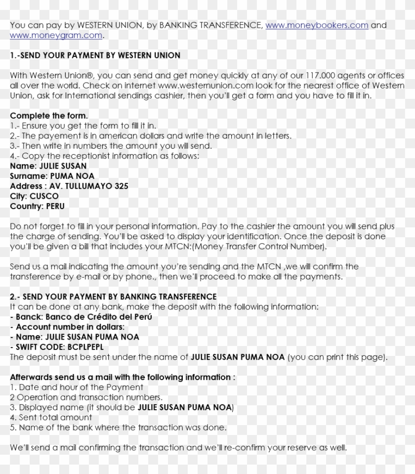 You Can Pay By Western Union By Banking Transference Form Transfer Cashier HD Png Download 864x946 5131101 PngFind